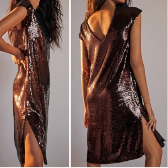 ANTHROPOLOGIE Maeve Dress Kara Sequined Wine Maroon New with Tag - Picture 1 of 6